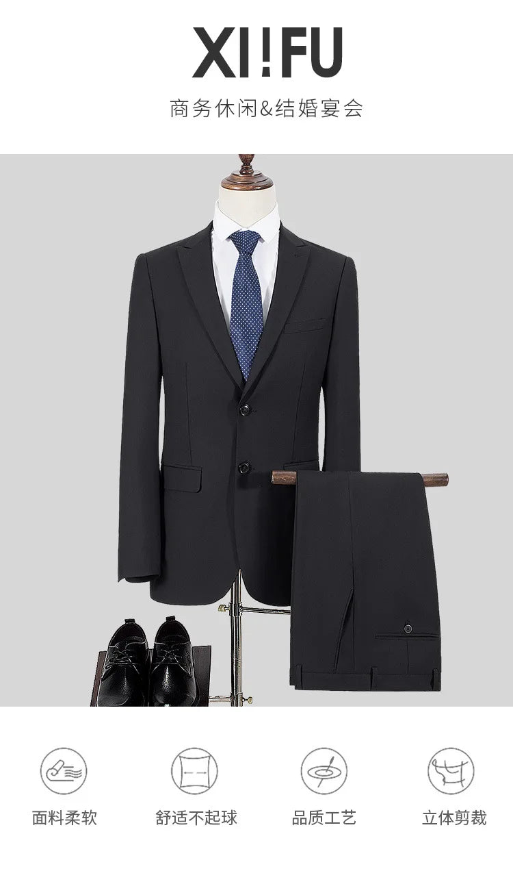 S-8XL Suit (Blazer+ Pants) Men's Fashion Casual Outdoor Gentleman Business Wedding Slim-fit Formal British Style Wedding Suit