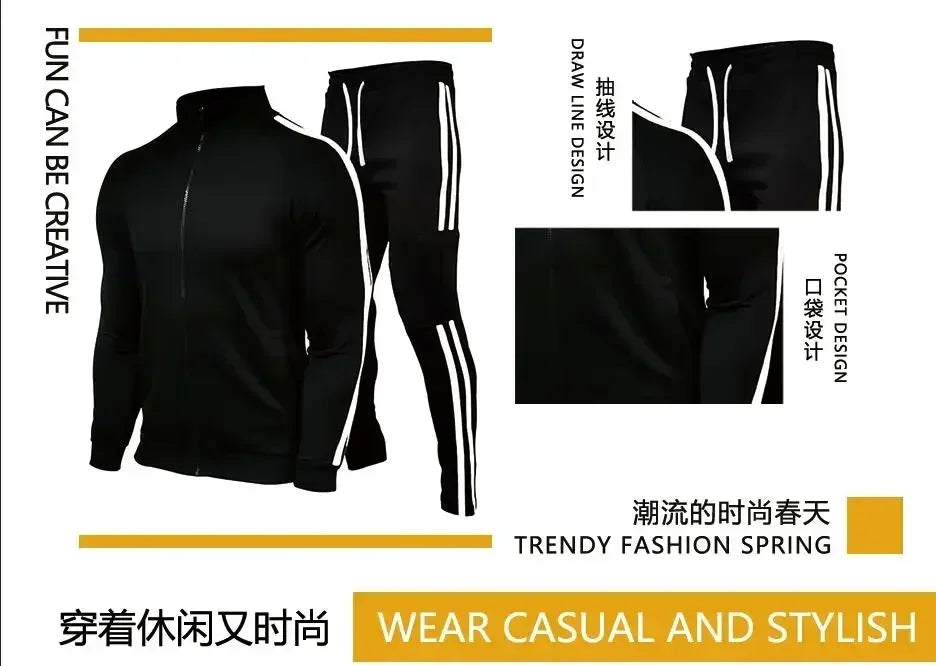 2025 New Men's Zipper Tracksuit Set Sweatshirt and Sweatpants Sports Suit Running Fitness Clothing