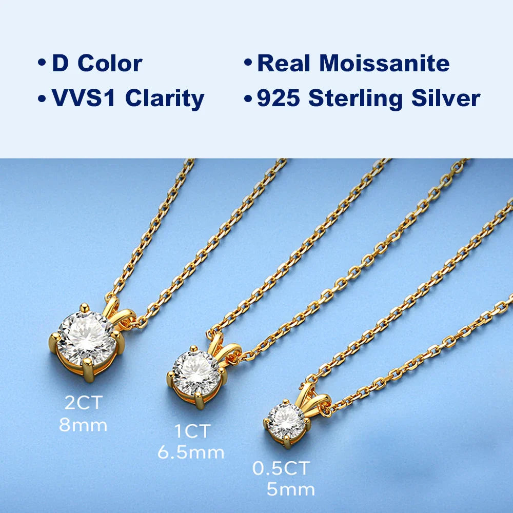 Moissanite Pendant Necklace 0.5-5CT D Color VVS1 4/6 Prong Lab Diamond 925 Silver 18K Gold Plated Solitaire Jewelry Gift