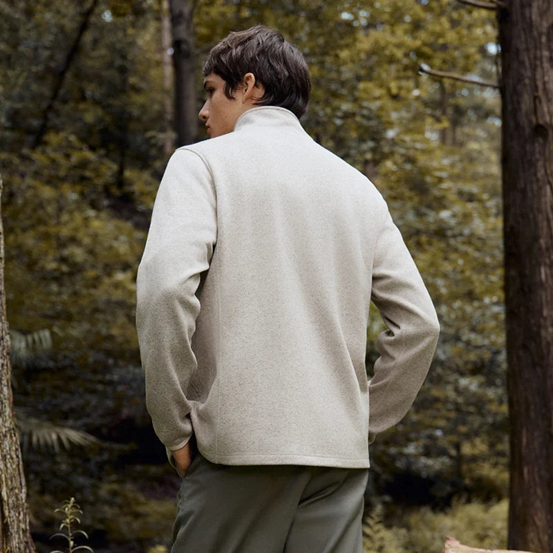 Jacket Men Antistatic Heather Knit Zip Stand Collar 2025 Autumn Winter Embroidery Top Casual Fashion Menswear Clothing