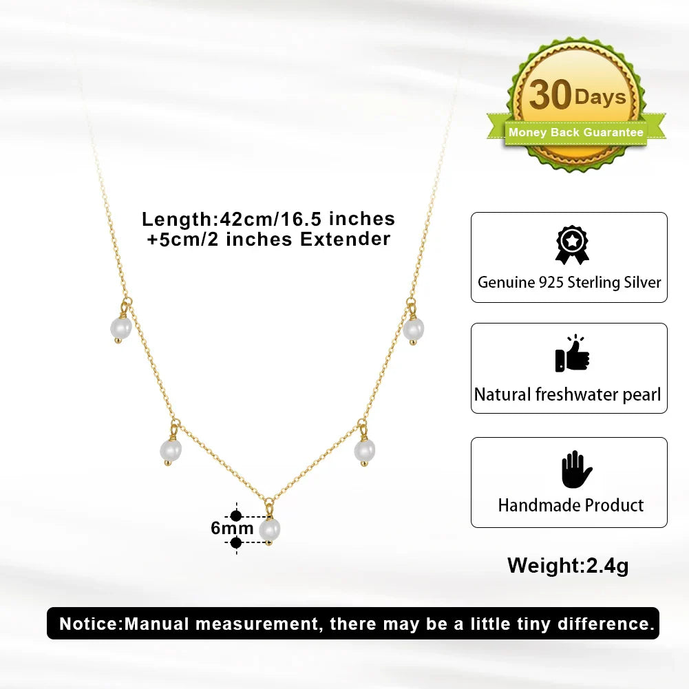 14K Gold 925 Sterling Silver Pearl Necklace with 3-4mm Handmade Natural Baroque Pearl Tiny Chain for Women GPN19