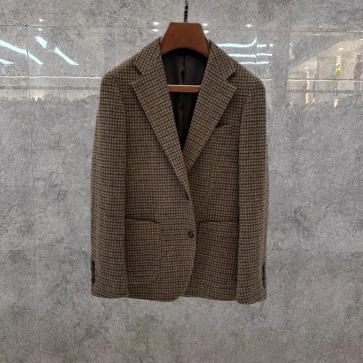 Vintage British Windsor Wool Suit Thick Autumn Winter Tweed Houndstooth Plaid Slim Fit Men's Blazer