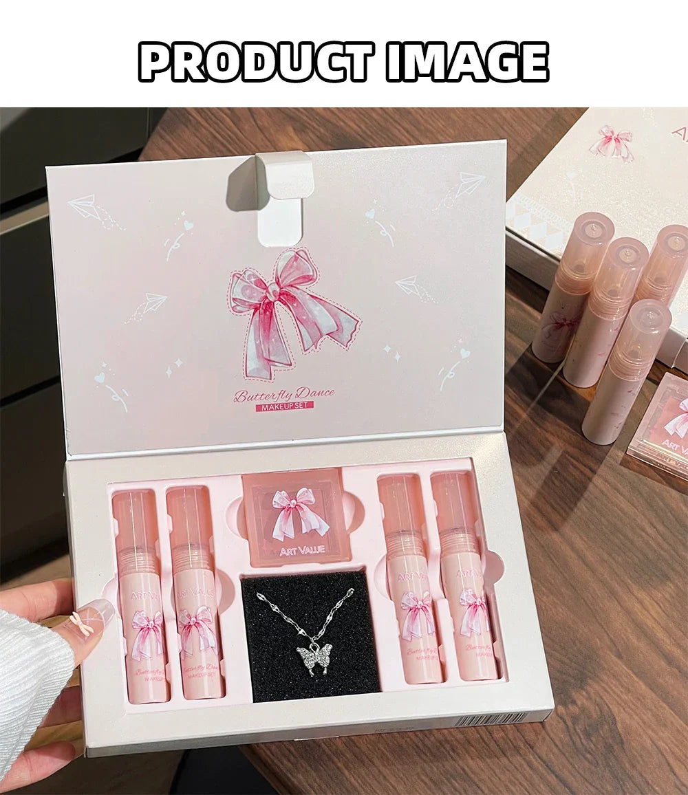 Makeup Sets Include 4Pcs Velvet Matte Lip Mud,1 Pc Blush Palette And 1 Necklace Gift Cosmetics Kits Lasting Lipgloss