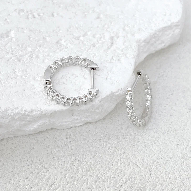 Full 1.5mm D Color Moissanite Ear Hoop Earrings 925 Sterling Silver Earring For Woman Wedding Engagement Trendy Jewelry