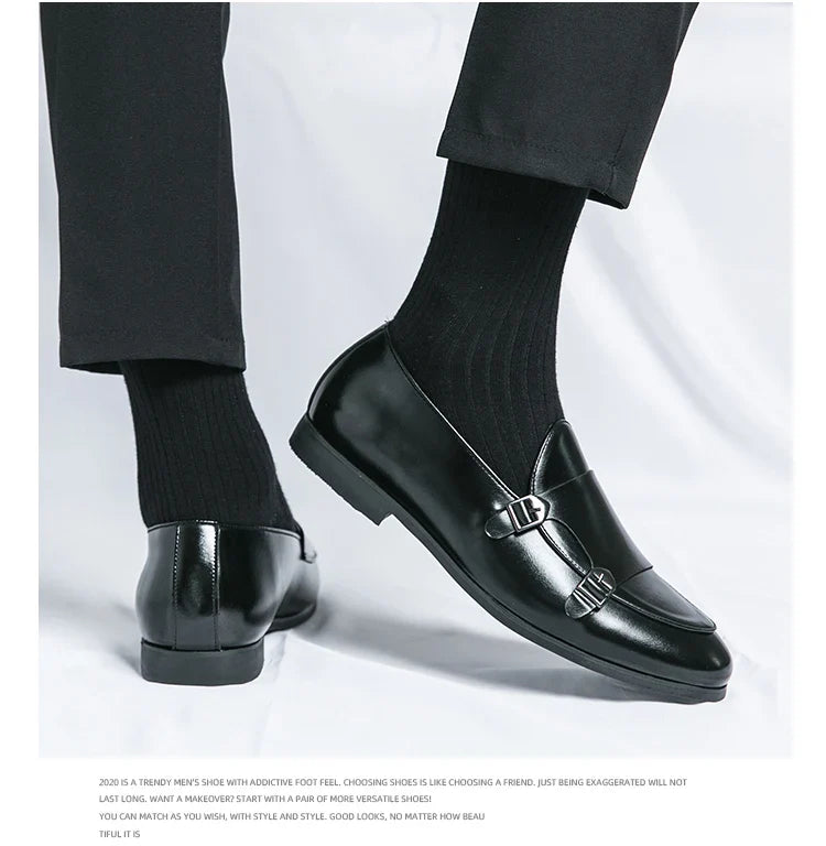 Man Leather Shoes Formal Monk Man Business Office Male Casual Dress Derby Shoes Buckle Wedding Party Luxury Botas Para Hombre
