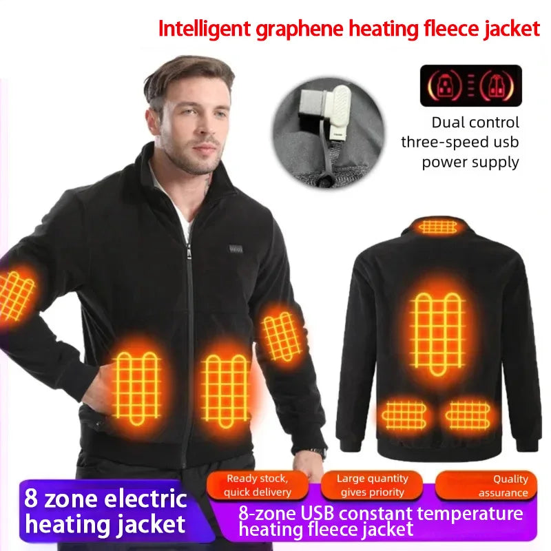 8 Areas Intelligent Electric Heating Polar Fleece Jacket Men's Winter Smart USB Constant Temperature Graphene Fleece Warmth Coat