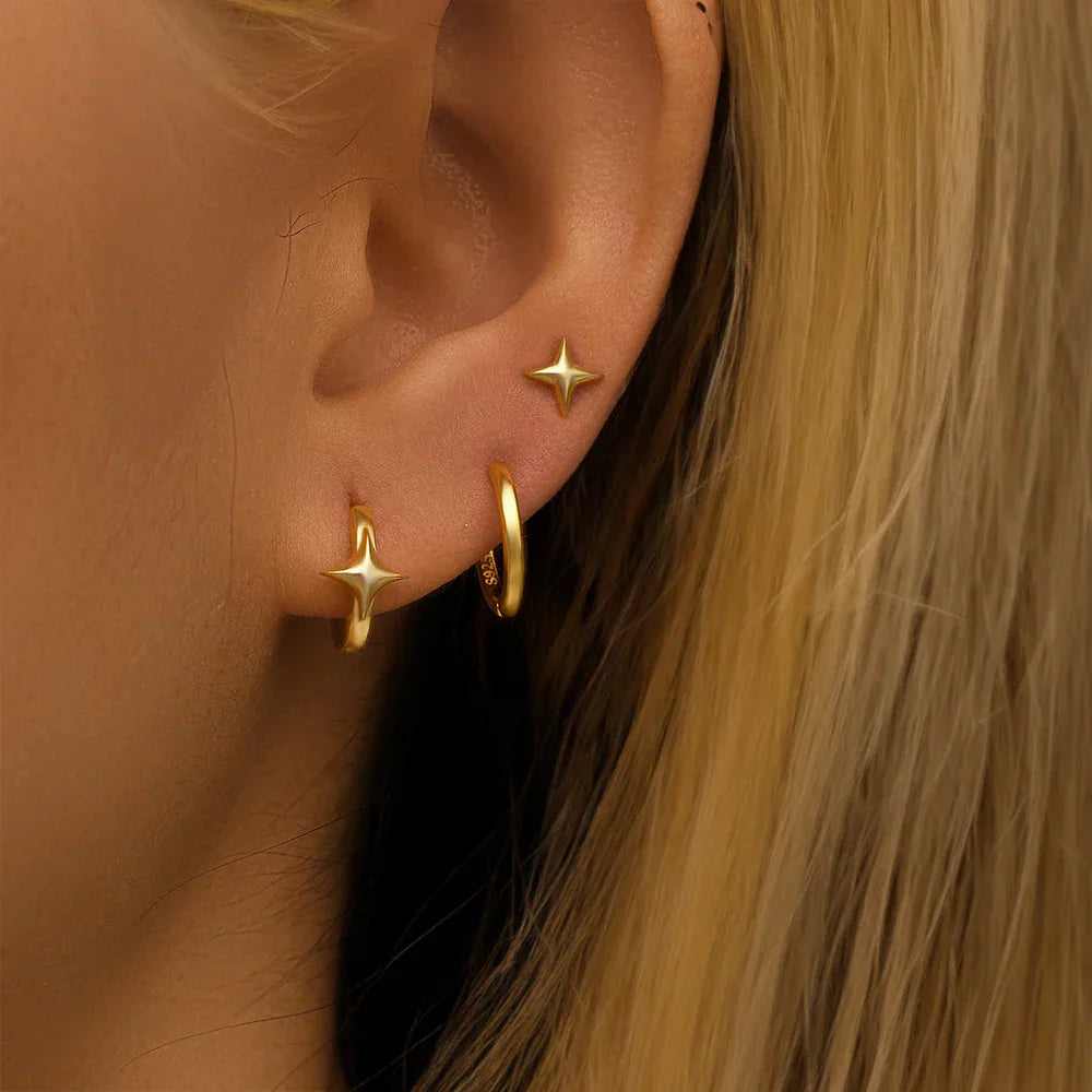 925 Sterling Silver 3pcs 4pcs Set Zircon Stud Earrings 18k Gold Star Minimalism Huggies Earring Fine Jewelly Set Party Gift