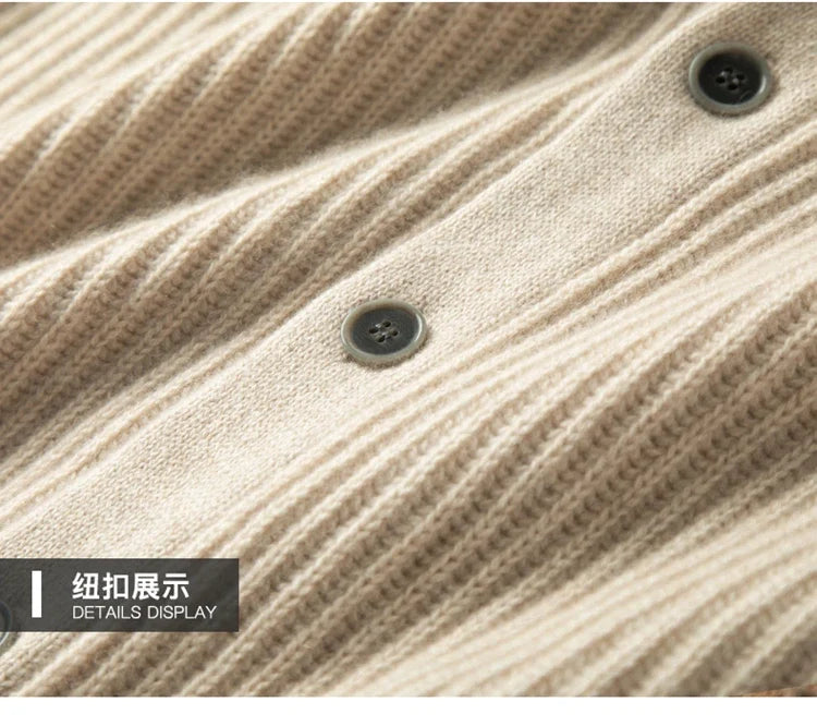 Men's Heavy Thick 100% Pure Cashmere Cardigan Olive Warm Collar High-End Sweater Coat Super Handsome