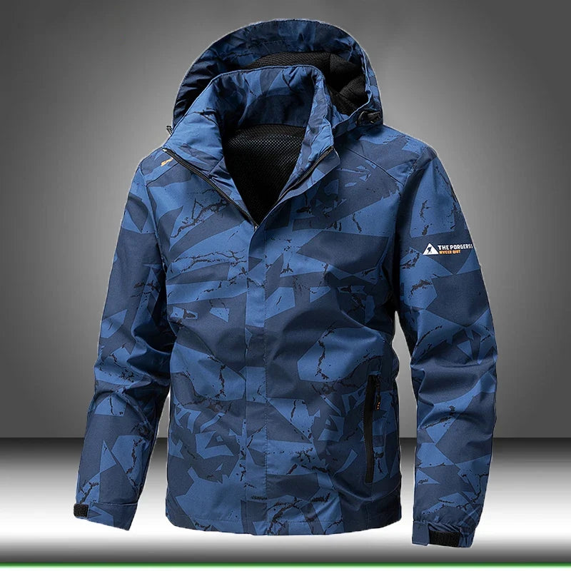 Softshell Outdoor Jacket Men Zip Up Hooded Waterproof Jacket Hiking Camping Windbreaker Lightweight Spring Autumn Coats