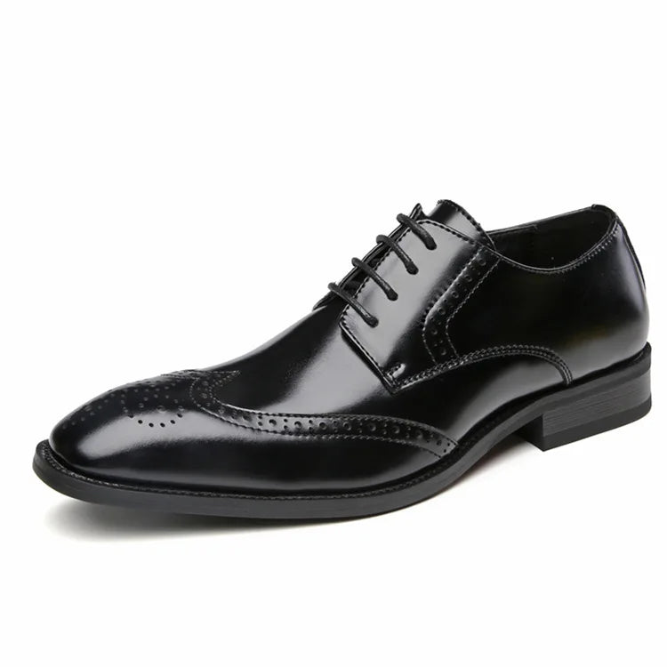 Top Quality Hard Cow Leather Pattern Men Formal Wedding Dress Shoes Pointed Toe Gentleman Men Brogues Oxfords New Spring
