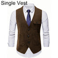 Suit Vest Man Vintage Single-breasted Pocket Male Waistcoat Slim V-neck Sleeveless Business Casual Versatile Men Vest