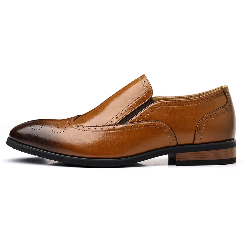 Men's Genuine Leather Brogue Loafers Dress Shoes with Wingtip Perforations Comfortable Business Casual Oxfords Office & Weddings