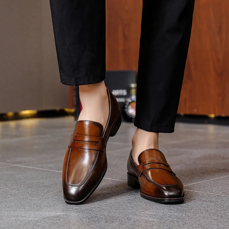 Loafer Shoes For Men Genuine Leather Mens Shoes Driving Shoes Leisure Business Lazy Shoes Plus Size 37-47
