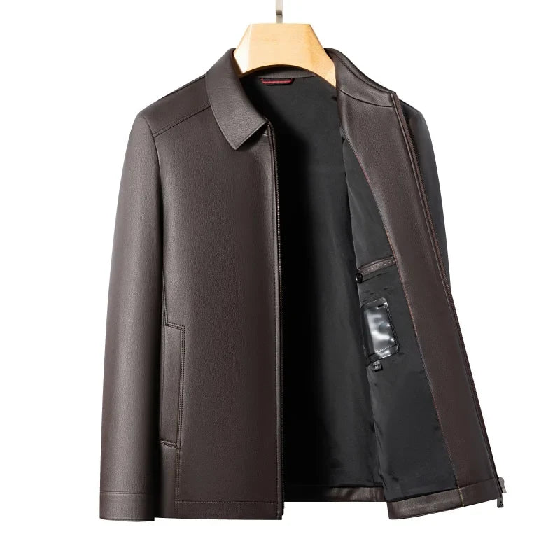 Men's Fashion Casual Large-Sized Goatskin Leather Jacket Lapel Coat High-End Spring Autumn 2025