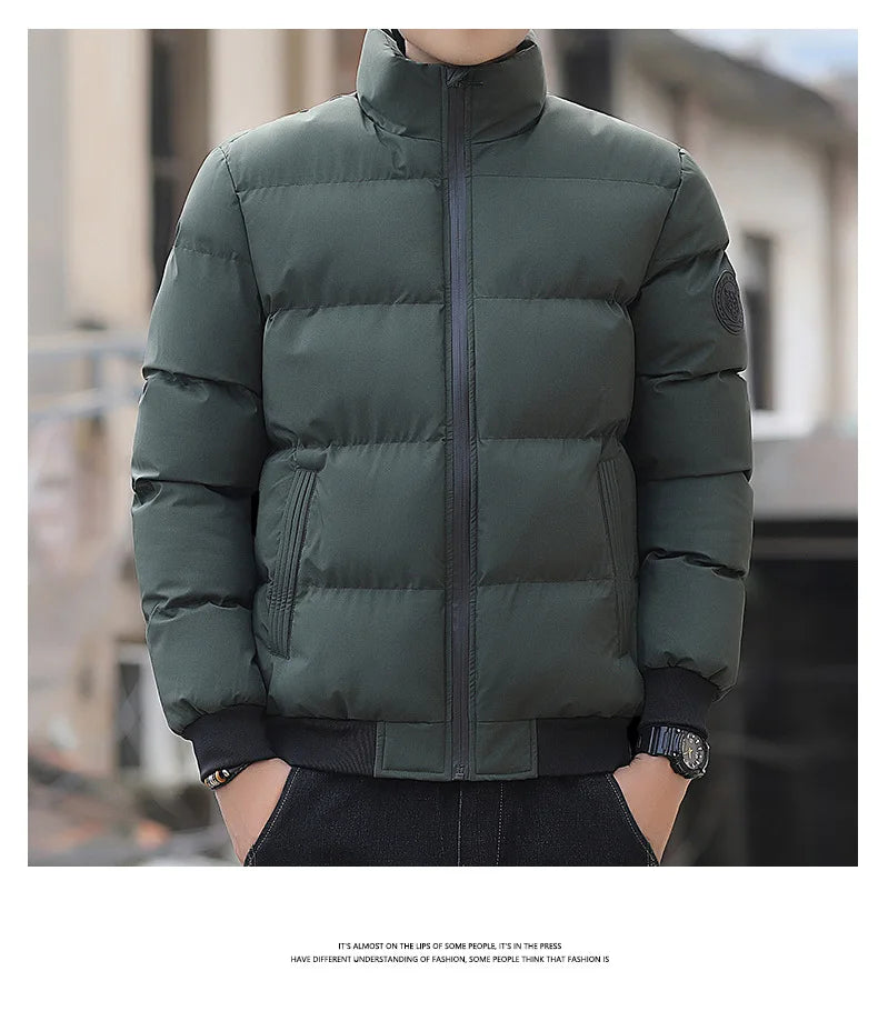 2025 Winter New Solid Color Zipper Down Jacket Thick Cotton Jacket Men Trendy Brand Casual Youth Coat Versatile Comfortable Top