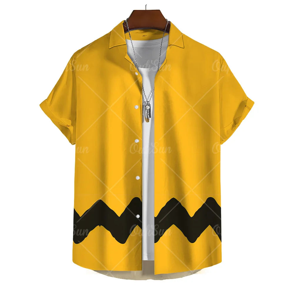 Fashion Yellow Oversized Hawaiian Social Shirt For Men Camisas Casuais Men's Summer Clothing 3d Print Short Sleeves Top Blouse