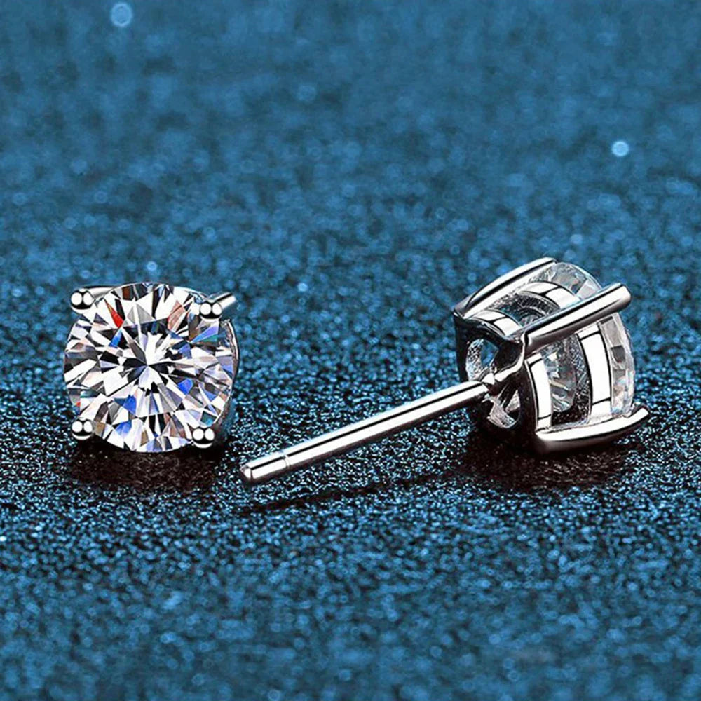 Classic Sterling Silver 925 Gold Silver Four Claw Stud Earrings for Women Weddings Birthdays Moissanite Jewelry Luxury Gift