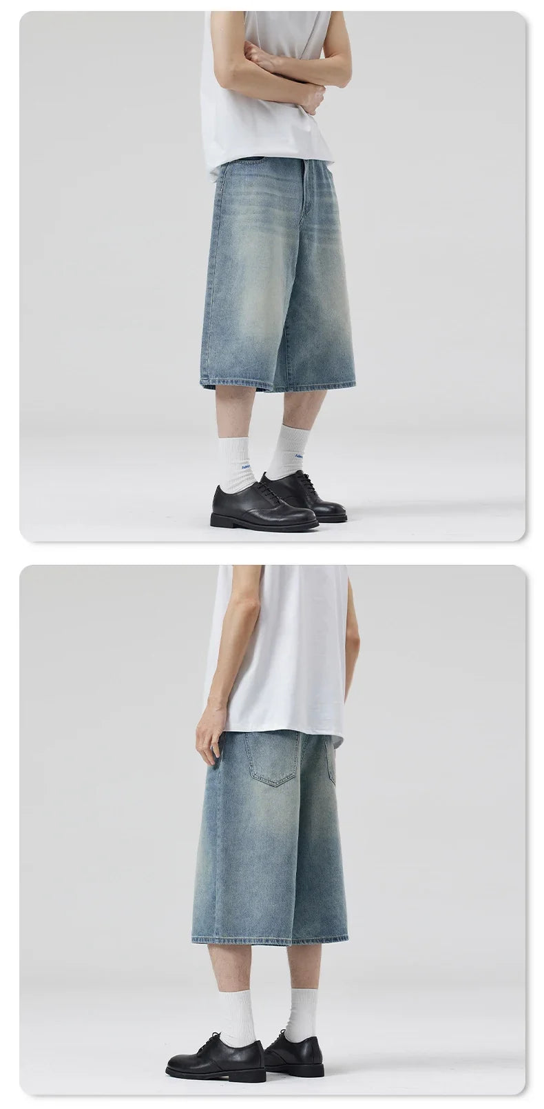 Summer New Fashion Denim Shorts Loose Straight Casual Vintage American Personality Jeans Streetwear Male Short Pants