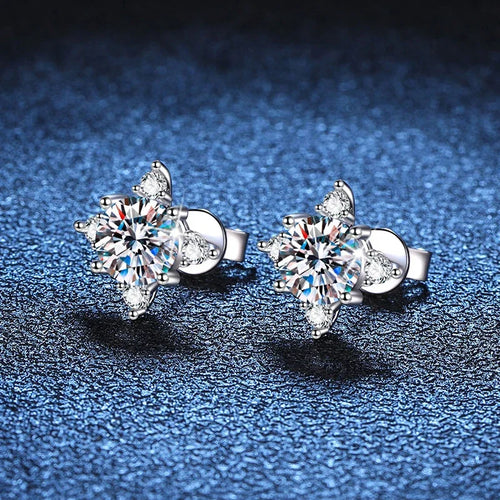 1ct 6.5mm D Color Moissanite Earrings 925 Sterling Silver  with White Gold Plated Stud Earring Wedding Jewelry for Women