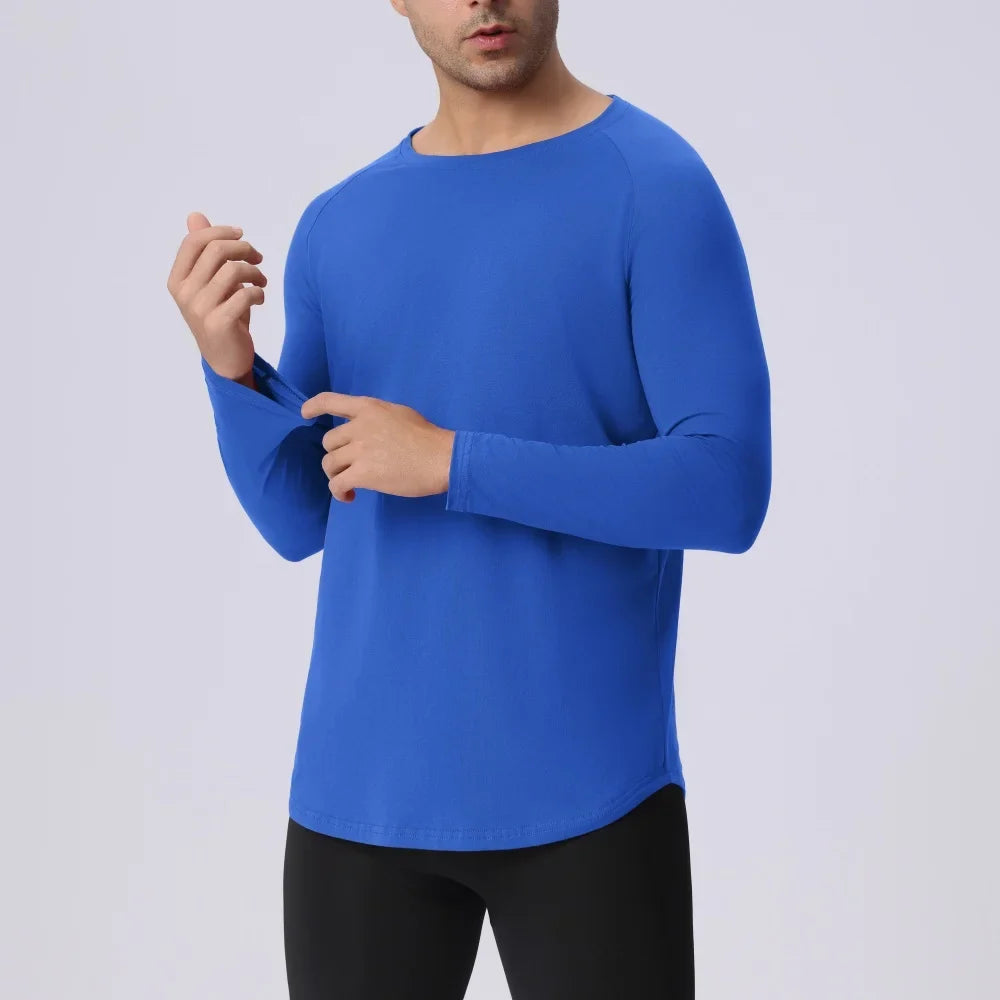 Plain Spring Autunm Cotton Long Sleeve T-shirts Gym Clothing Bodybuilding Fitness Clothing Mens Casual Slim Fit Sports Shirts