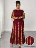 Elegant Leopard Print Maxi Dress, Plus Size Fashionable Long Sleeve Gown, Comfortable & Stylish Women's Clothing