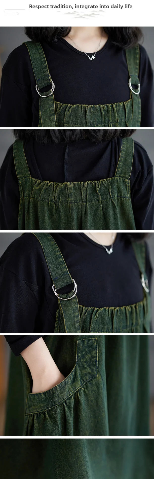 Retro Crtsmanip Loose Fit Slimming Denim Overalls Long Skirt Dr Spring Summer Autumn Winter A-Line Straight Cut Gown