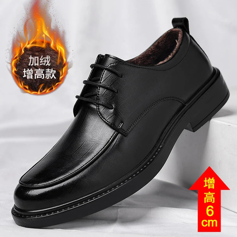 Leather Shoes Men's Four Seasons Business Formal British Casual Commuting Style Black Heightening Wedding Groom's Shoes New