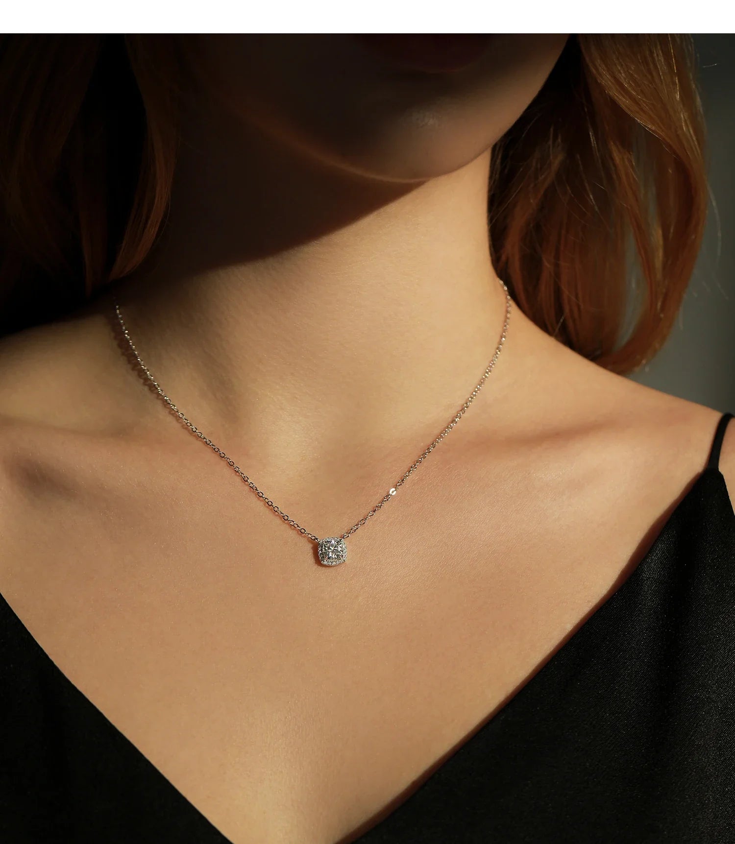 1 Carat Square Cushion Cut Halo Moissanite Pendant Necklace For Women 925 Sterling Silver Dazzling Wedding Bridal Jewelry