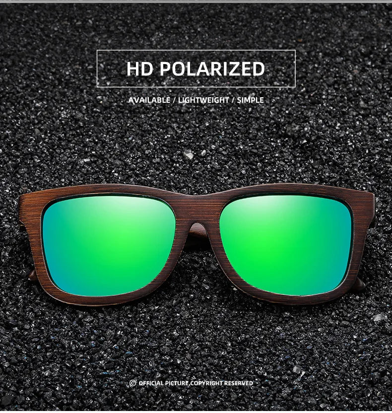 Natural Bamboo Wooden Handmade Polarized Sunglasses Unisex Retro Oversized Frame UV Protection Sun Glasses With Gift Box