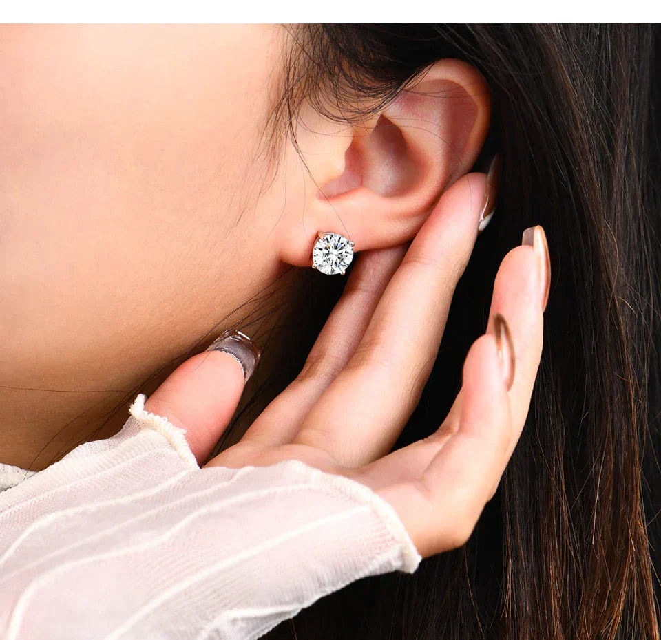 2 Carat 8.0mm D Color Moissanite Stud Earrings For Women Top Quality 100% 925 Sterling Silver Sparkling Wedding Jewelry