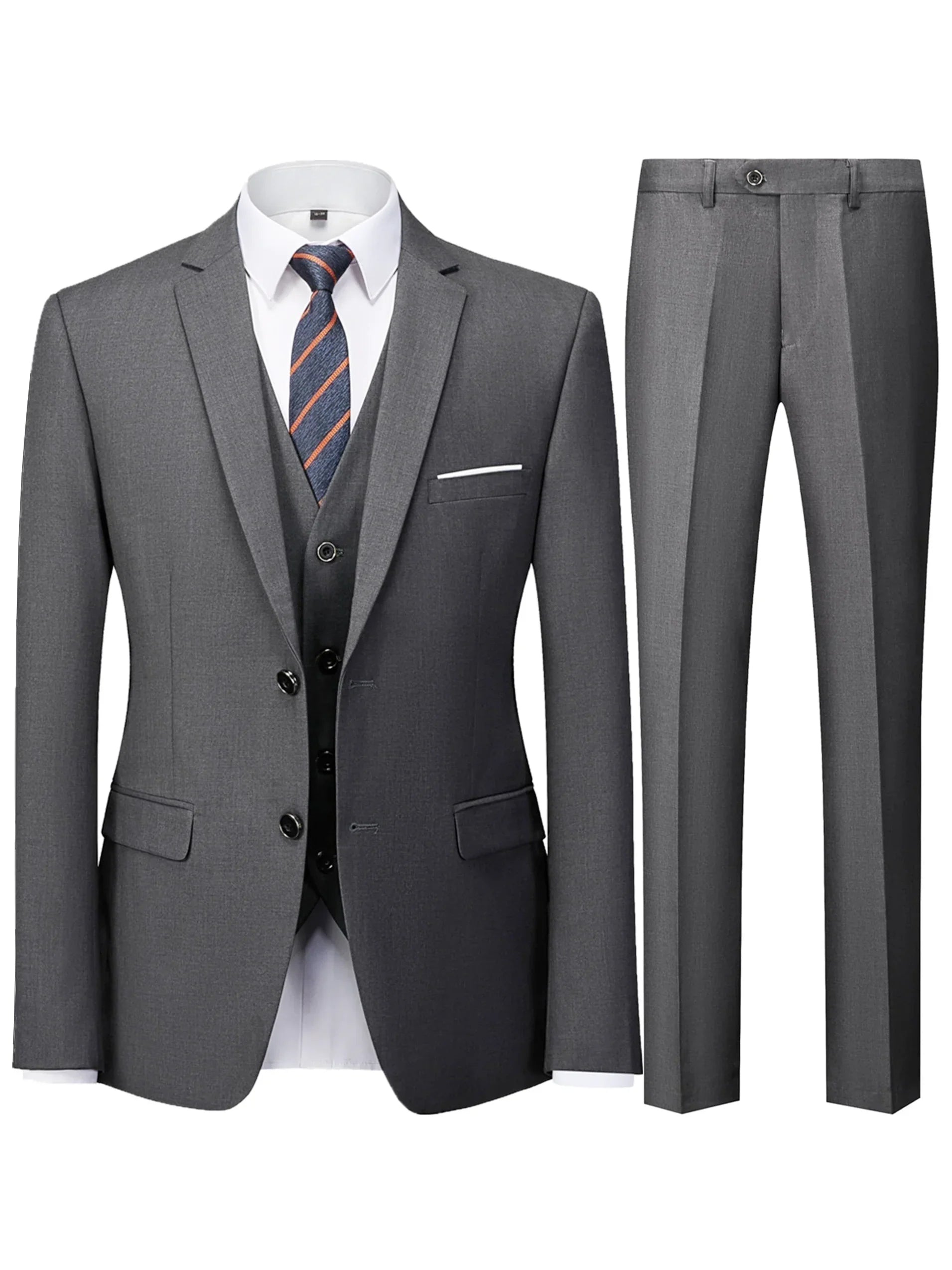 Men's Burgundy 2-Piece Suit Set (Blazer + Trousers Only, No Vest Included),Slim Fit Formal Business Wedding Party Jacket & Pants