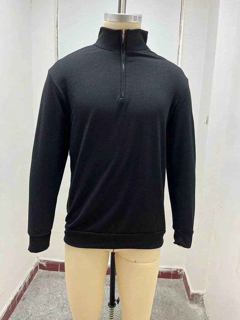 Men's Casual Sweater New V-neck Long Sleeve Pullover Outdoor Work Sweatshirts Autumn Lightweight Half Zipper Sweater Winter Top