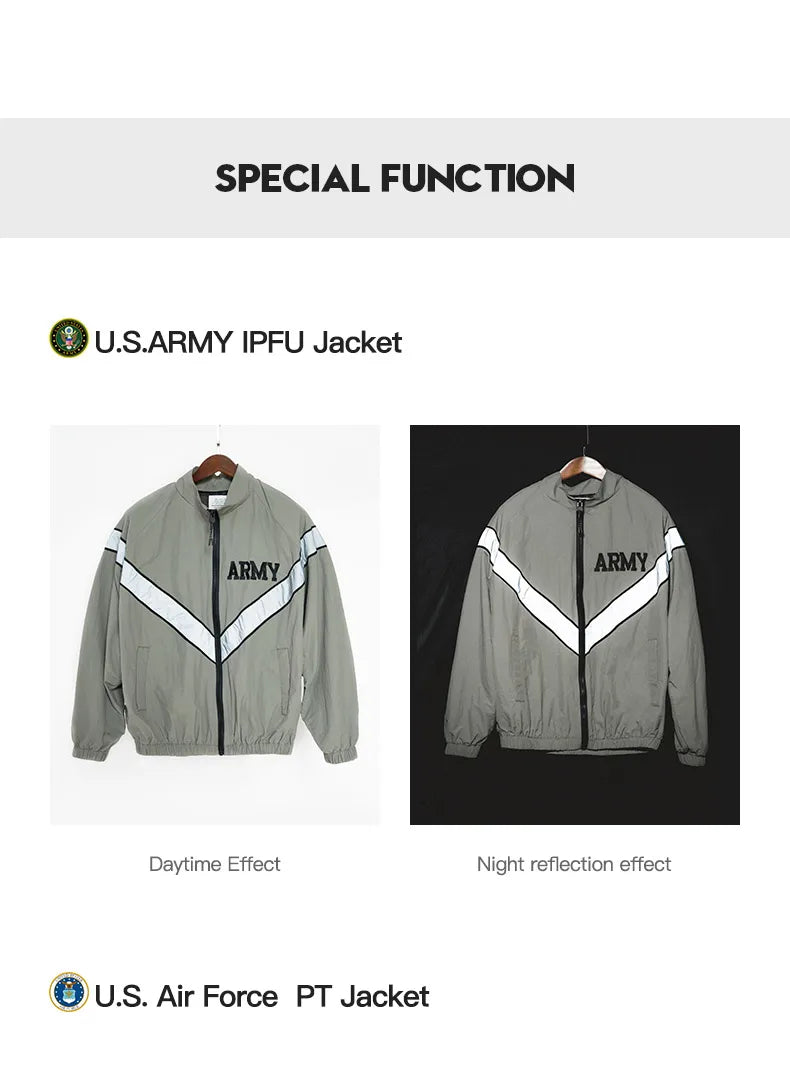 ARMY Reflective Hooded Contrasting Color Bomber Jacket Sports Quick-drying Jacket Loose IPFU Training Suit for Men's Daily
