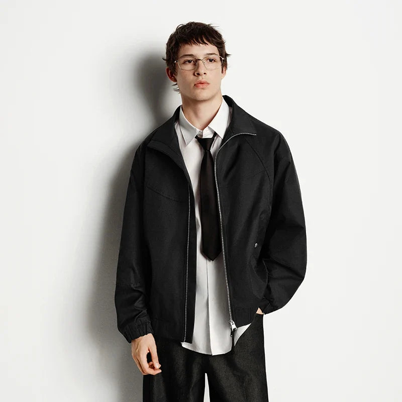 Jacket Men Loose Fit Stand Collar Youth Style 2025 Autumn Winter Minimalist Fashion Casual Coat