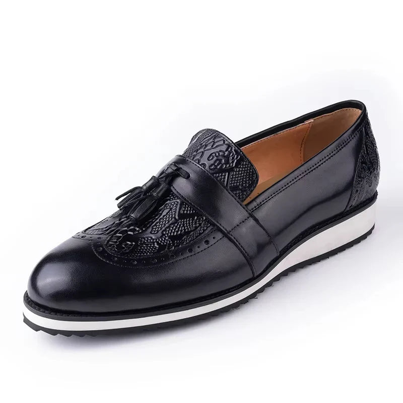 Black Dress Tassel Loafer Leather Shoes for Men Zapatos Para Hombre Upper Print Casual Shoes Daily Wear Business Leather Shoes