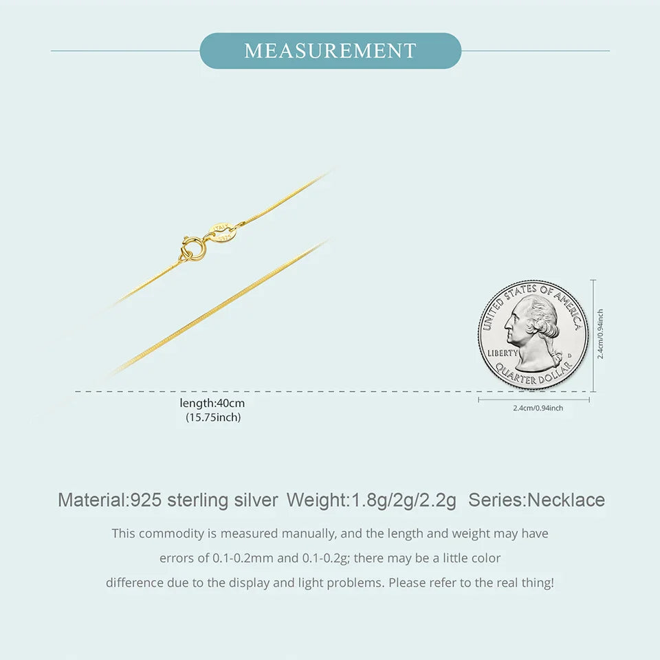 Solid Gold Over 925 Sterling Silver Chain Necklace for Women Girls, Thin Dainty Round Snake Chain For Daily Pairing
