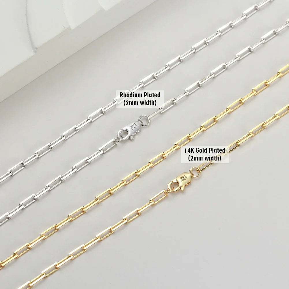 Genuine 925 Sterling Silver Paperclip Neck Chain 6/9.3/12mm Basic Link Chain Necklace for Men Women Jewelry SC39