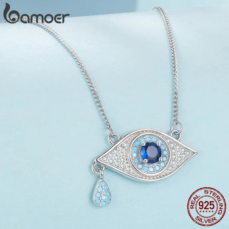 925 Sterling Silver Blue Devil's Eye Necklace Teardrop Bead Pendant Necklace for Women Lucky Guard Jewelry Gift