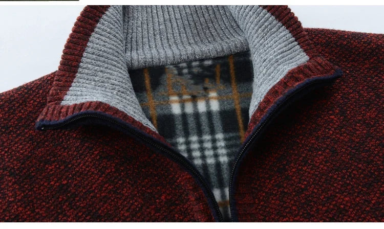 Men Plaid Cardigan V-neck Fleece Sweater Men's  Autumn Clothing Classic Cardigans Jacket Button Mens Knitting Outwear