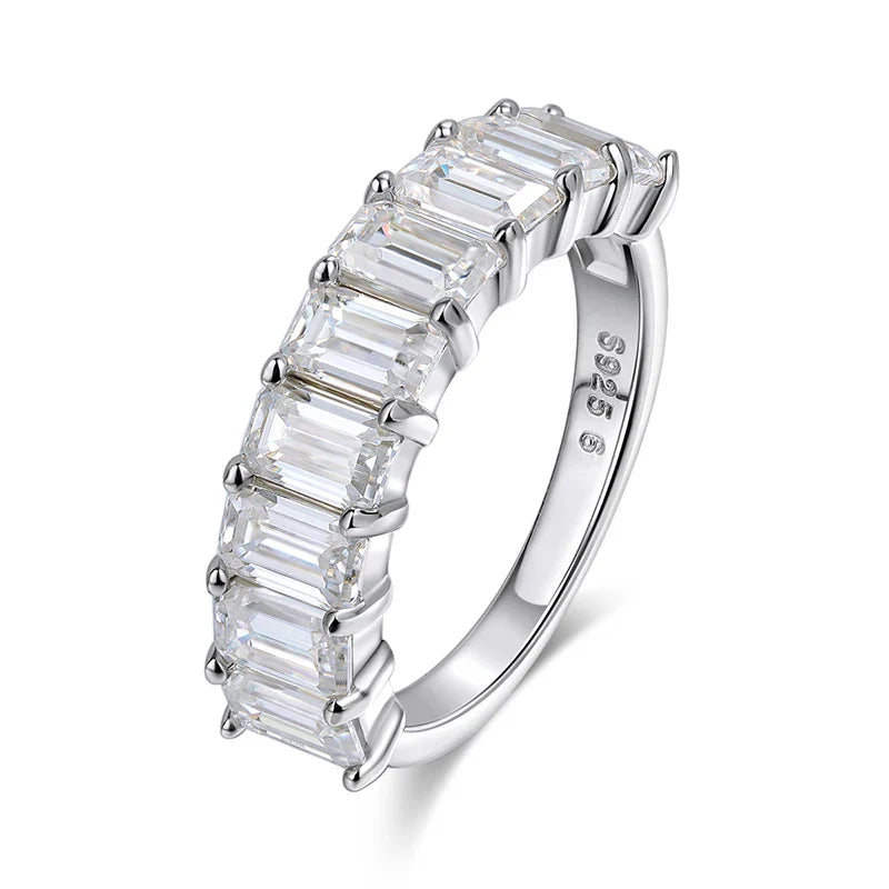 Each 3*5mm 0.5CT Emerald Cut Moissanite Ring for Women 1/2 Eternity Bands Lab Diamond Jewelry Pure 925 Silver Girl Ring