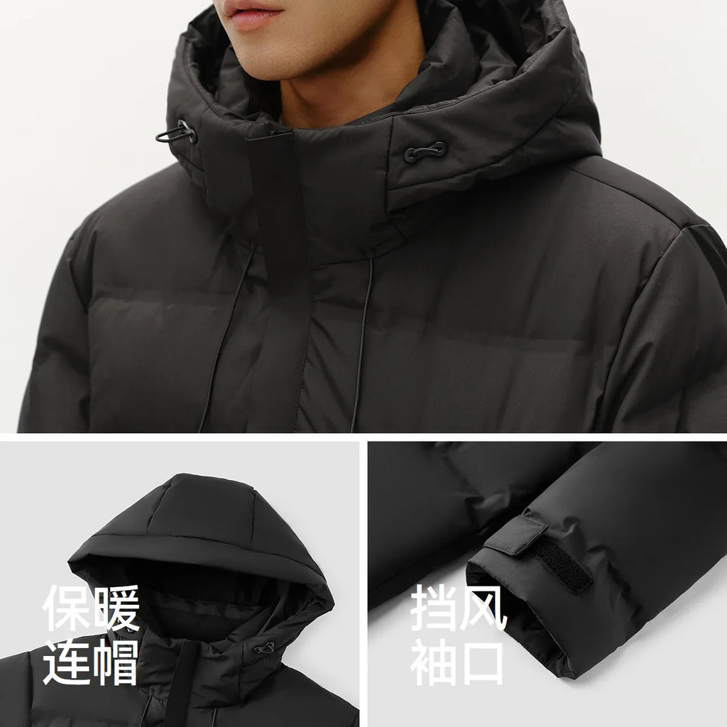 Down Jacket Men Long Hooded Loose Simple Versatile 2026 Winter Man Clothes Winter Outerwear