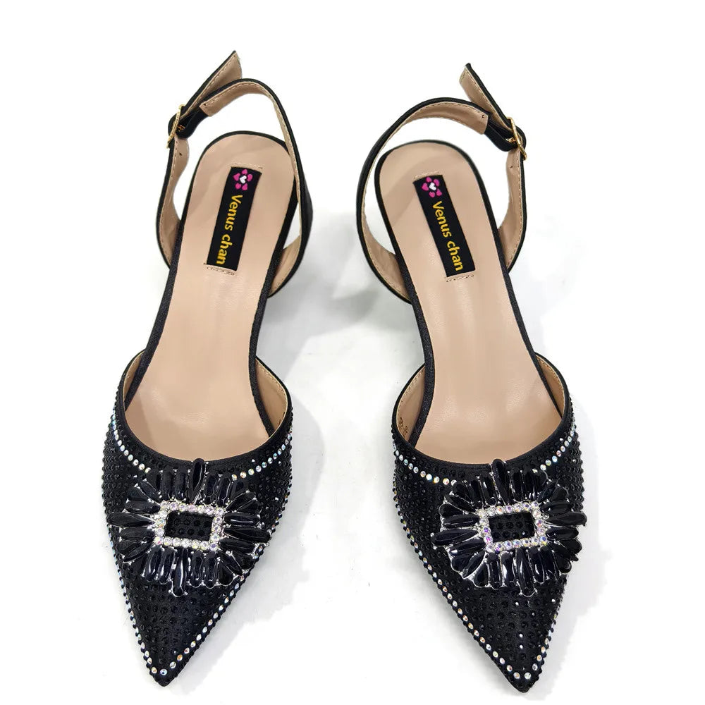 African Style Women's Shoes Mixed With BlackGold High Heels Pointed At The Dinner Party Nigerian Women's Shoes