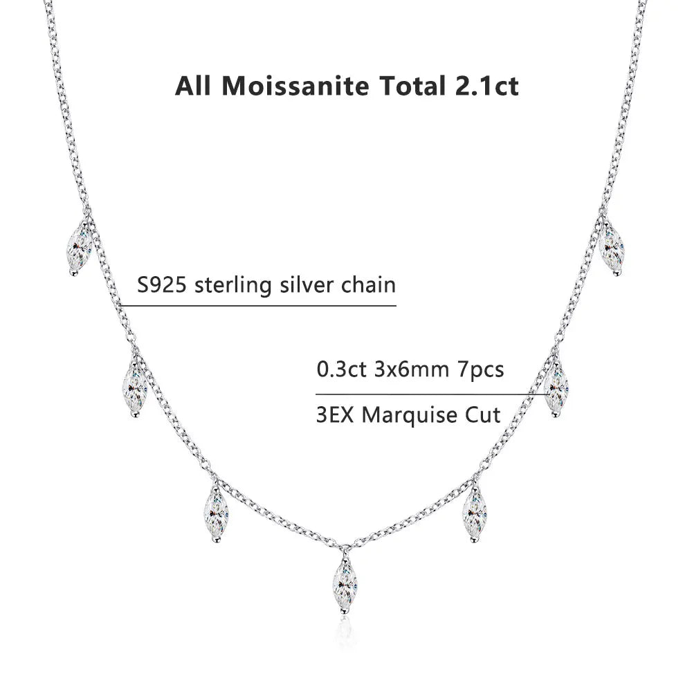 3*6mm 0.3ct Marquise Cut Moissanite Necklace with GRA s925 Sterling Silver Chain Dainty Stacking Necklaces for Women