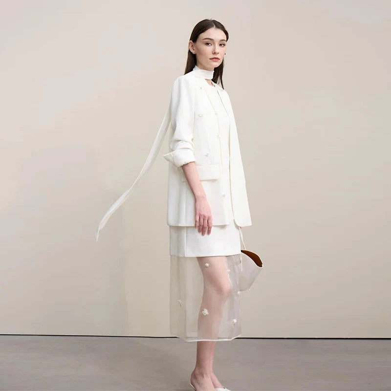 Long Dresses 2026 Autumn New Round Neck Short Sleeve Patchwork Women's Dress Removable Organza Elegant Dress Women 12651024
