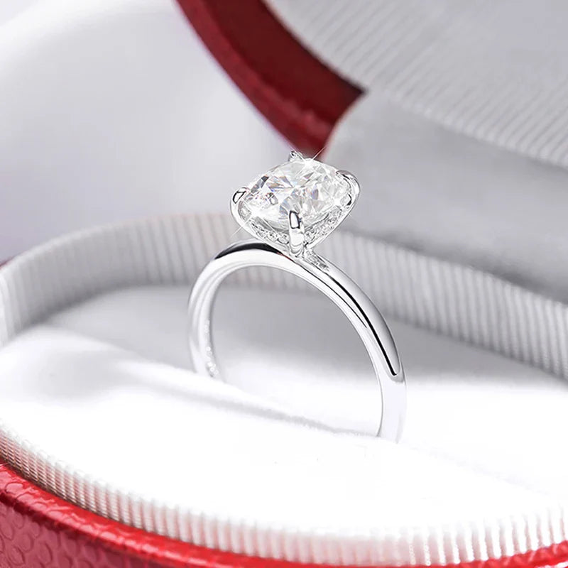 18k Plated 2/3ct Moissanite Diamond Ring for Women Oval Fancy Cut Bridal Sets Solitaire Wedding Promise Band 925 Silver
