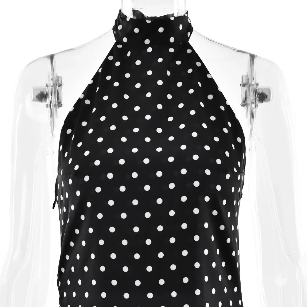 Woman Clothes Halter Sleeveless Polka Dot Satin Short Dress 2026 Summer Sexy Bandage Backless Mini Evening Party Dresses