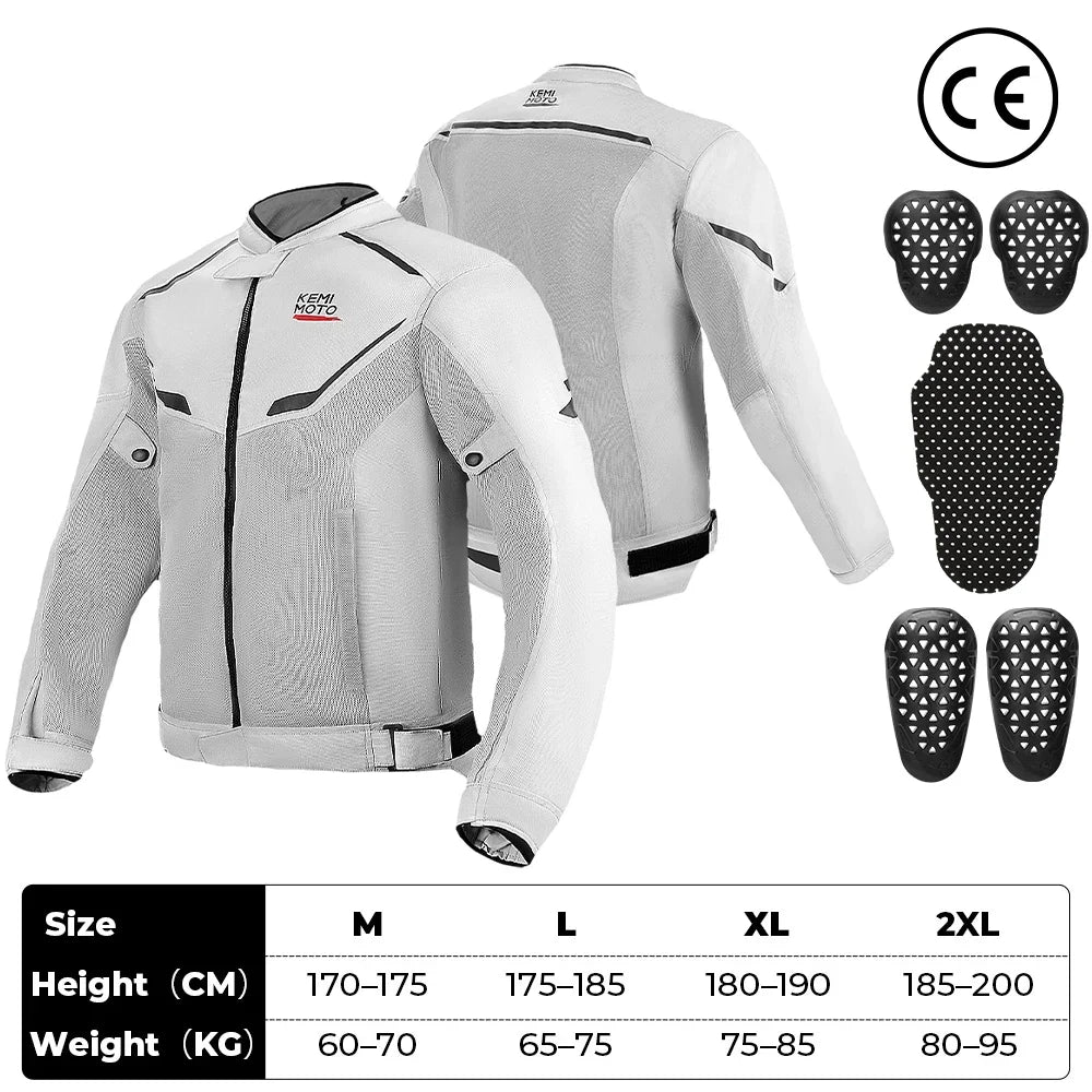 Men's Motorcycle Jacket Summer Soft Mesh  CE Certified Protector Gear Breathable Riding Cycling Outfit