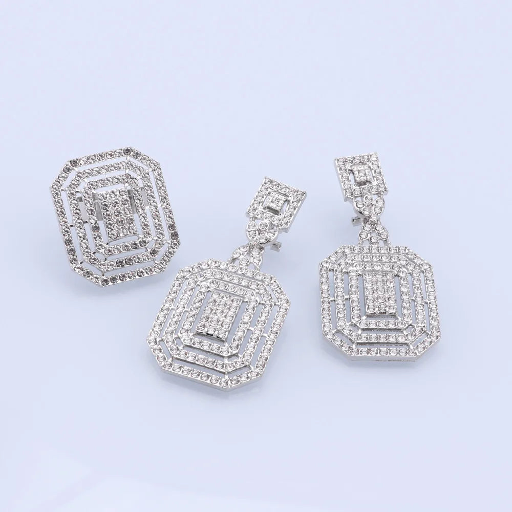 Silver Plated Jewelry Sets For Women Necklace Earrings Bracelet Ring Dubai African Indian Bridal Accessory