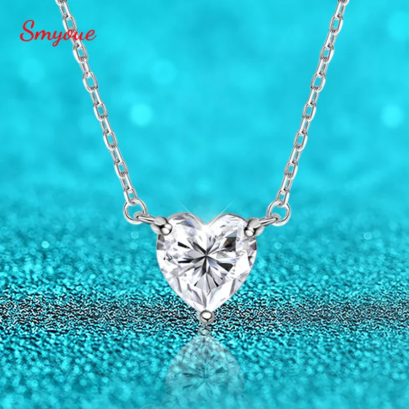 1CT 2CT 3CT Heart Cut Certified Moissanite Necklace for Women 18k Gold Plated Jewelry Sterling Silver S925 Pendant Chain