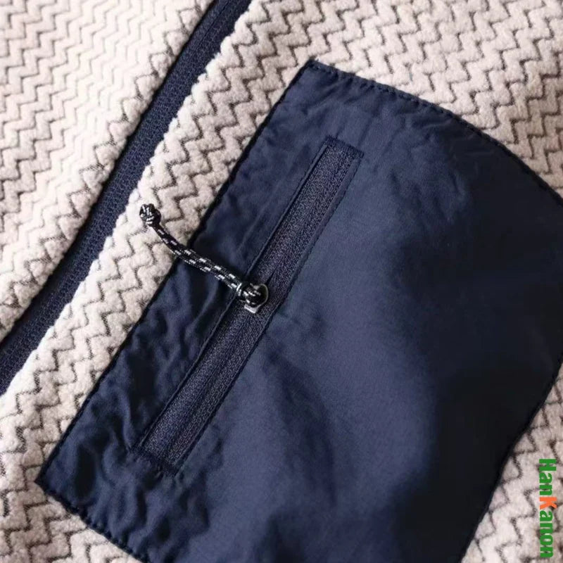 Wave Pattern Fleece Lined Hooded Zip-up Jacket/Sweatshirt: Warm & Outdoor-Ready  Ideal for Couples Hooded Sweatshirt